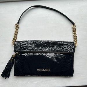 Michael Kors Weston patent leather python embossed clutch